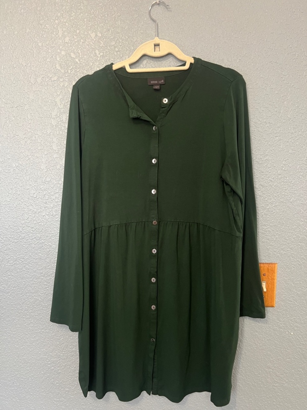 J Jill Wearever Collection Tunic Dress Womens Sz M Solid Green Long Sleeve Knit